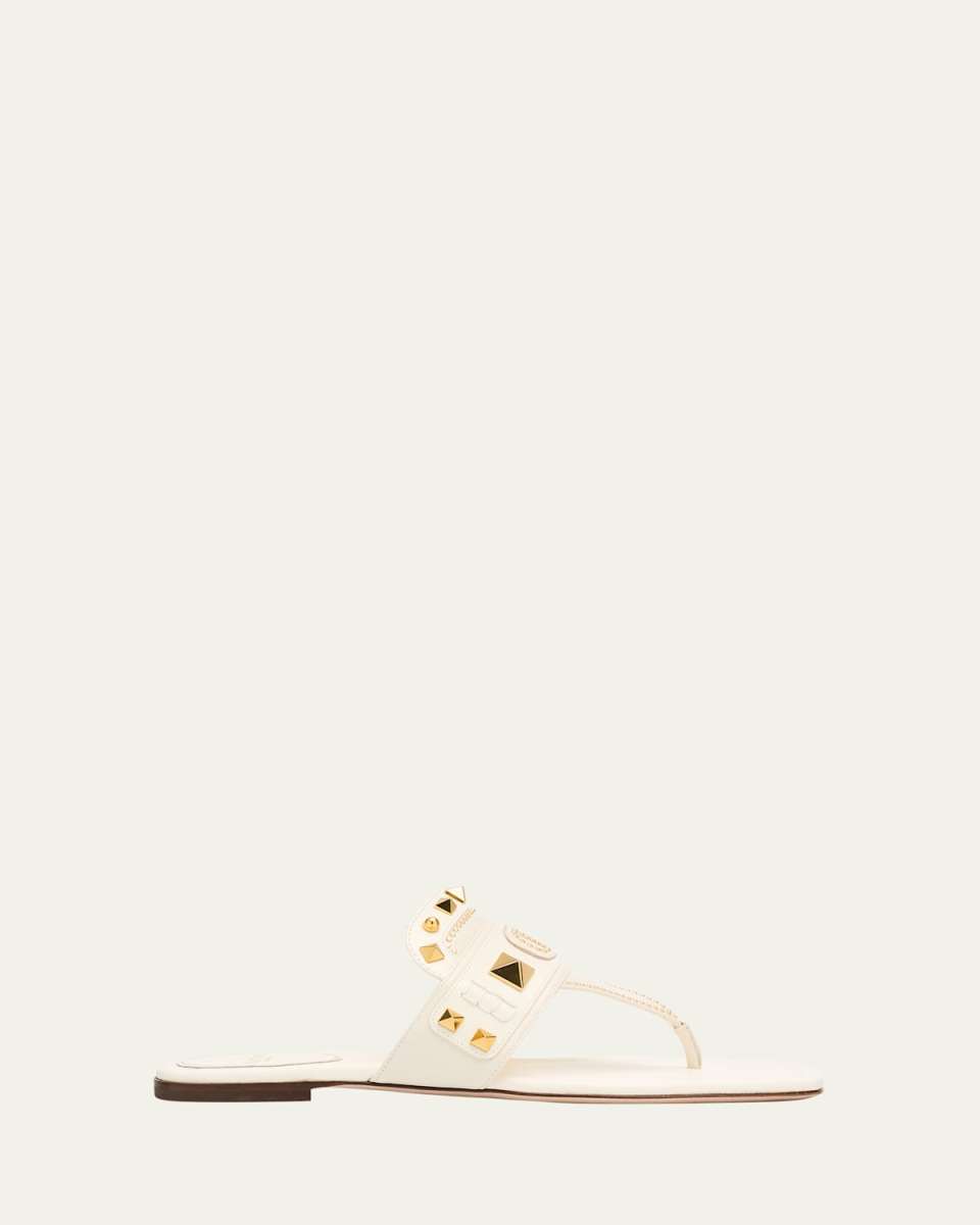Rockstud Leather Flat Slide Thong Sandals